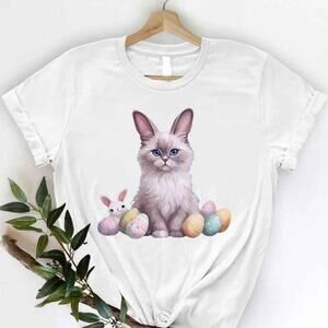 Easter Bunny Cat Funny Cartoon Cats Lover Holiday T Shirt